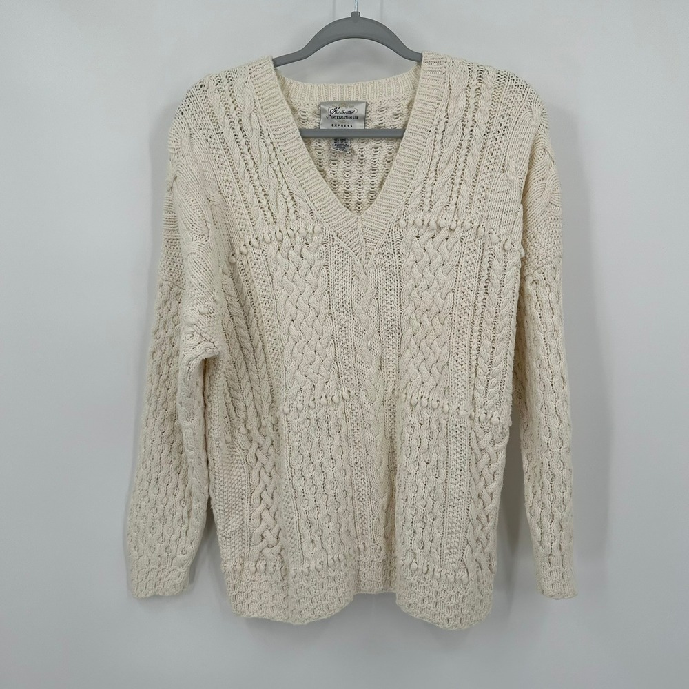 Womens Vintage Handknitted Fisherman Cable Knit Sweater Size L Minimalist 90s